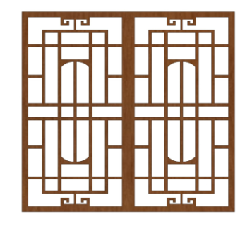 中式实木窗格su模型