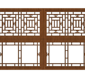 中式实木窗格su模型
