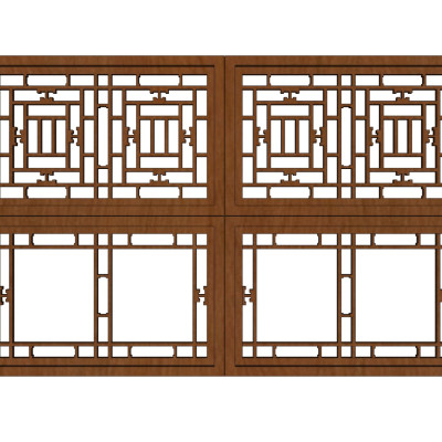 中式实木窗格su模型