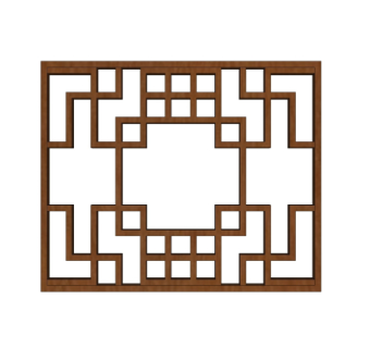 中式实木窗格su模型