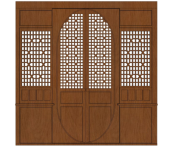 中式实木双开门su模型