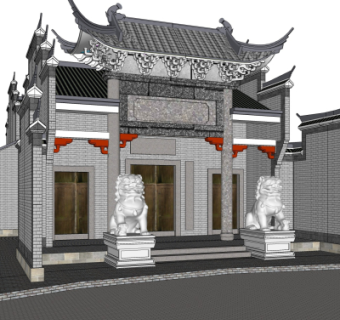 中式古建祠堂su模型