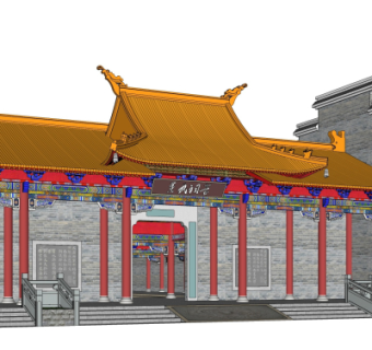中式古建祠堂su模型