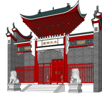 中式古建祠堂su模型