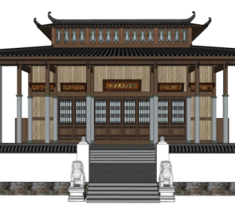 中式古建祠堂su模型