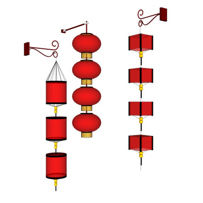 中式灯笼装饰灯su模型