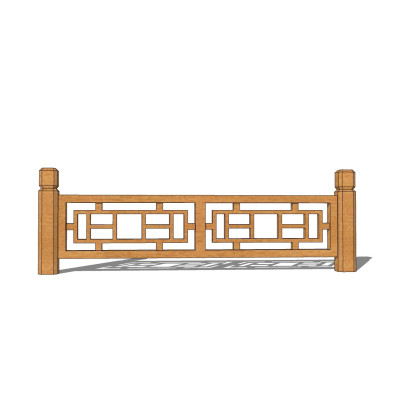 新中式实木护栏su模型
