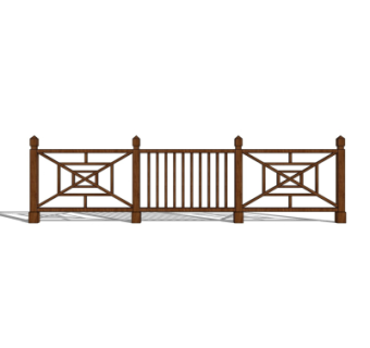 新中式实木护栏su模型