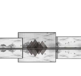 中式水墨画景观墙su模型