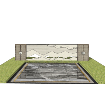 新中式景观墙su模型