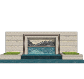 新中式景观墙su模型