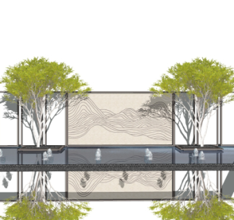 新中式景观墙su模型