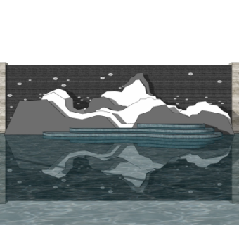 新中式景观墙su模型