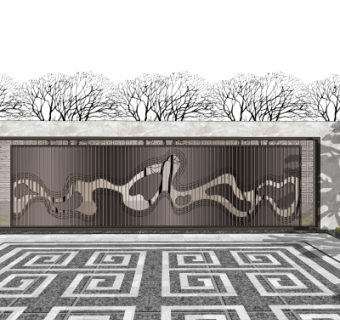 新中式景观墙su模型