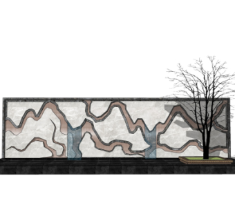 新中式景观墙su模型