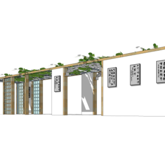 新中式廊架su模型