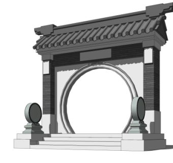 中式月亮门门头su模型