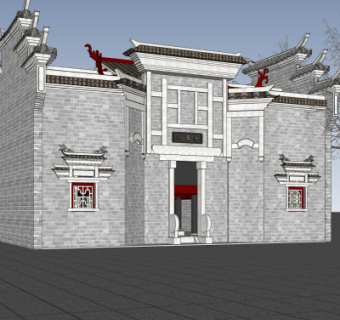 中式传统四合院su模型