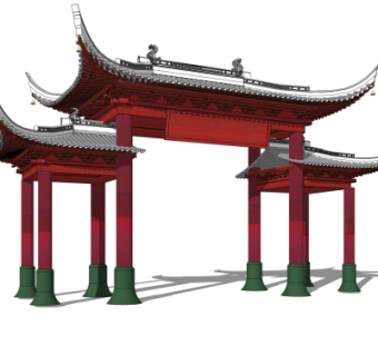 中式牌坊大门免费su模型