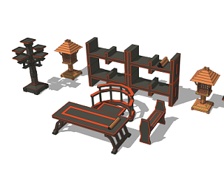 <em>中式书桌椅</em>su模型