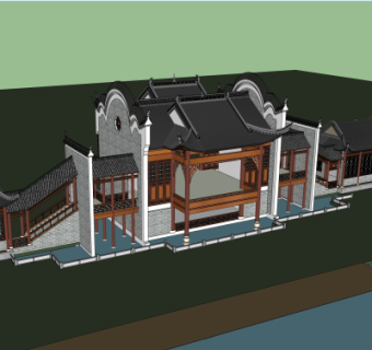 中式门楼戏台su模型