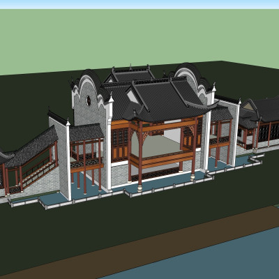 中式门楼戏台su模型