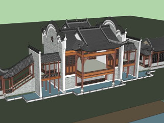 中式门楼戏台su模型