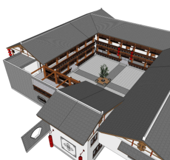 中式传统四合院su模型