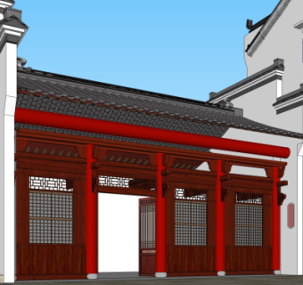 中式住宅门头su模型