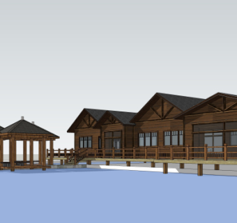 中式度假酒店su模型