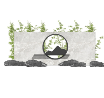 新中式景观墙su模型