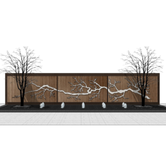 新中式景观墙su模型