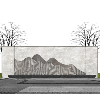 新中式景观墙su模型