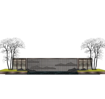 新中式景观墙su模型