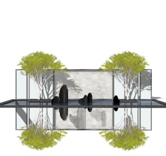 新中式景观墙su模型