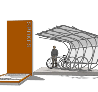 现代自行车棚su模型