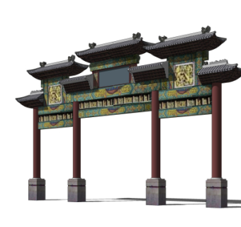 中式牌坊大门免费su模型