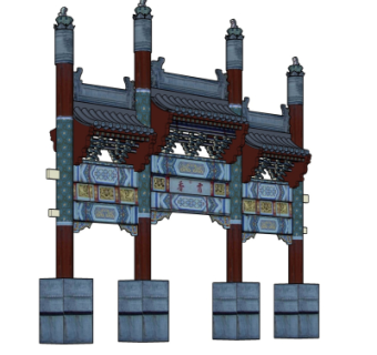 中式牌坊大门免费su模型