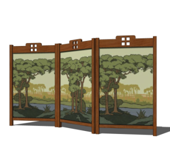 中式屏风隔断su模型