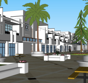 新中式商业街su模型