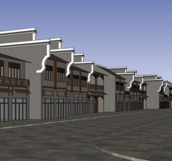 中式沿街商业建筑su模型