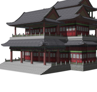 中式古建殿宇su模型