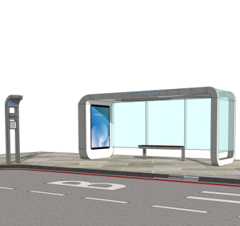 现代候车亭su模型