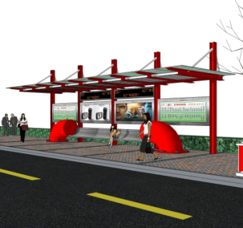 现代公交候车亭su模型