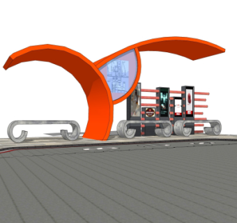 现代公交候车亭su模型