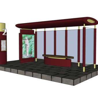 现代公交候车亭su模型