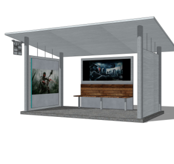 现代公交候车亭su模型