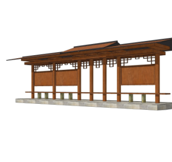 中式公交候车厅su模型