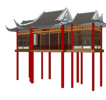 中式古建戏台su模型