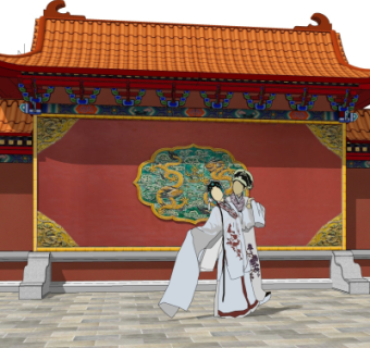 中式影壁su模型